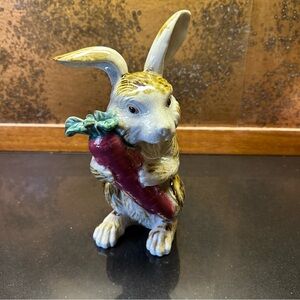 Vintage Majolica Bunny With Carrot Vase Planter 12”